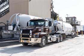 Rahns Concrete: A Mack Anthem delivers cement to a ready-mix plant.