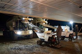 Rahns Concrete: A Rahns Concrete mixer delivering concrete to a job site.