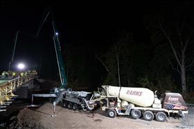 Rahns Concrete: A Rahns Concrete mixer delivering concrete to a job site.